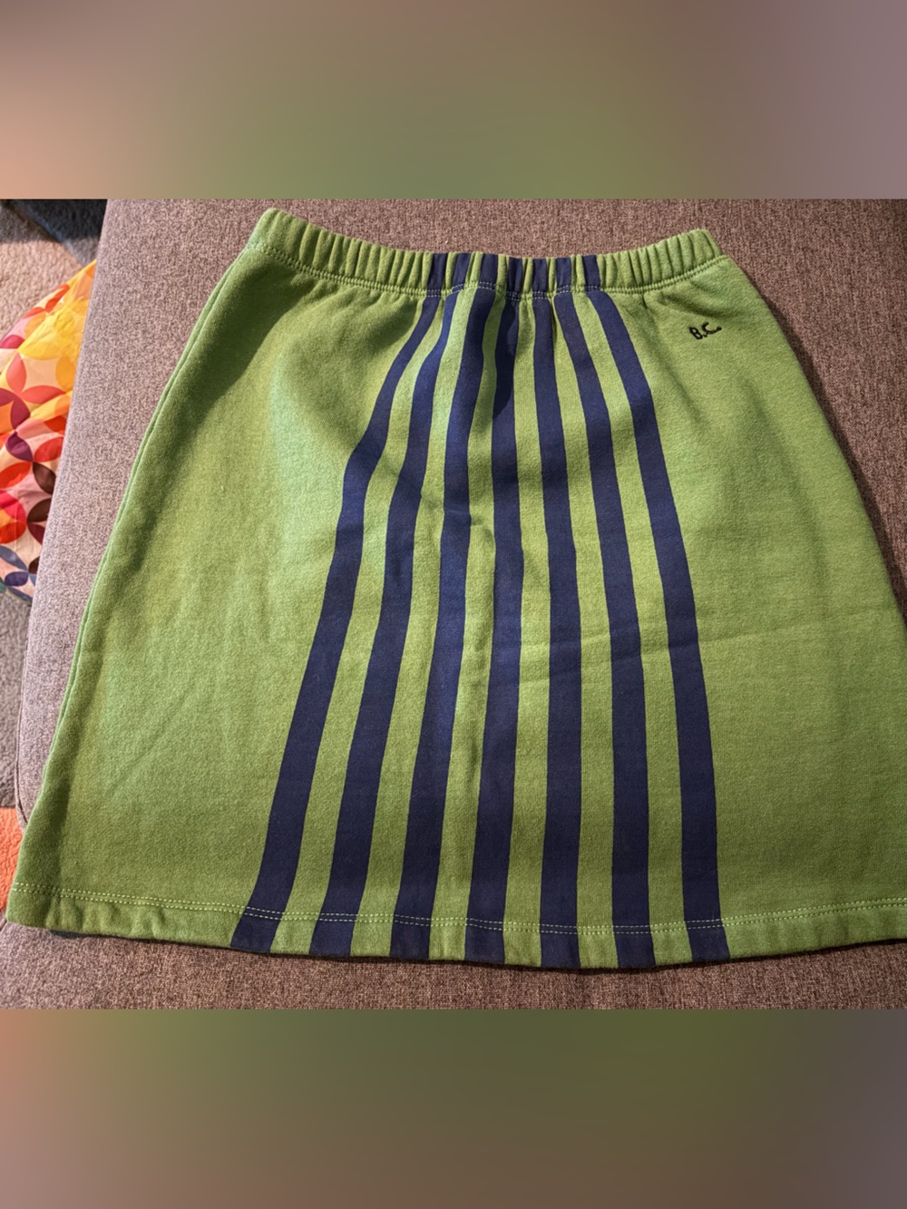 Bobo Choses Green Skirt with Navy Vertical Stripes